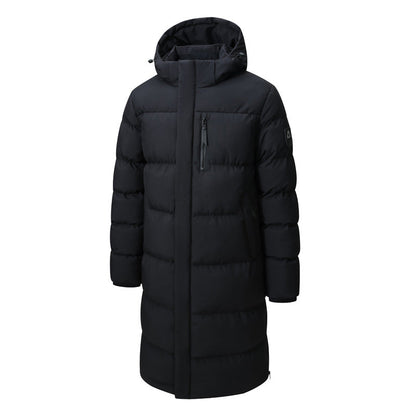 Fleece-lined Extra-thick Long Hooded Cotton Coattrendy Brand Windproof And Cold-resistant