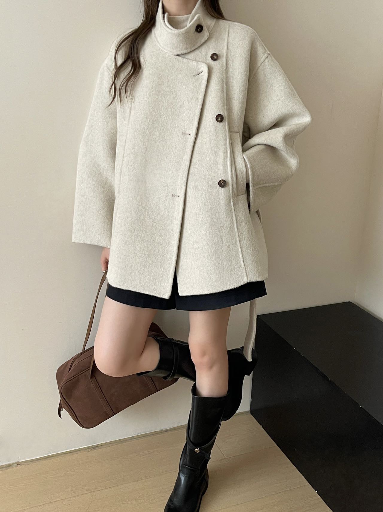 Lace-up Mid-length Double-faced Wool Coat Womens Wool Outerwear