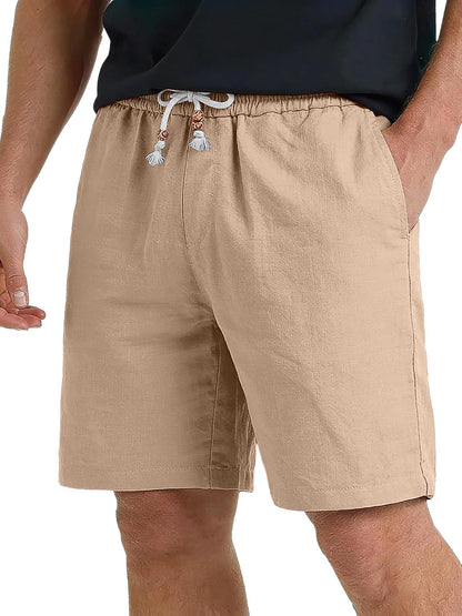 Men's Cotton And Linen Lace-up Plus Size Pocket Casual Shorts