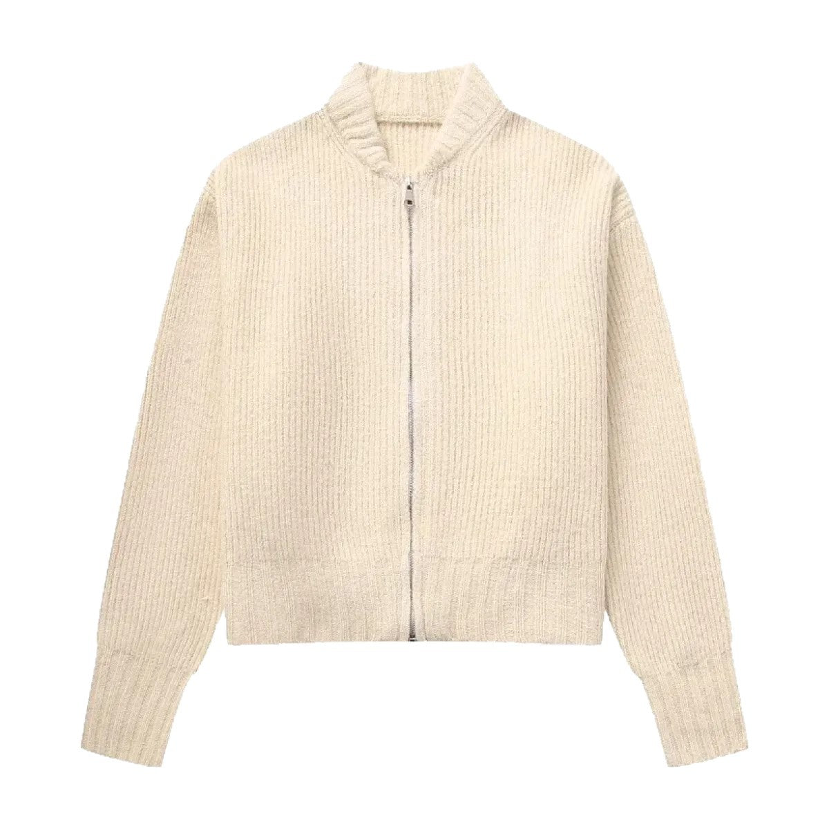 Womens Knitted Long-sleeve Sweater With A Round Neck And Zipper