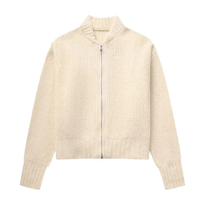 Womens Knitted Long-sleeve Sweater With A Round Neck And Zipper