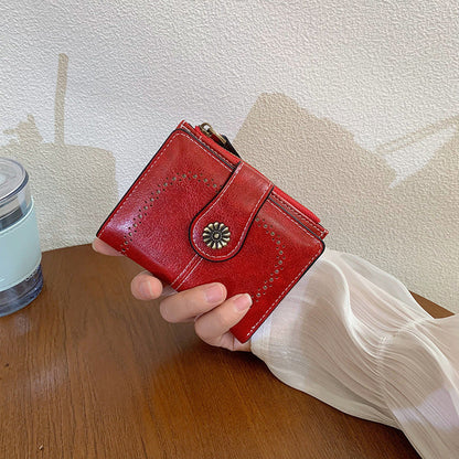 New Womens Oil-leather Wallet Vintage Short Style