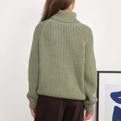 Women's Turtleneck Sweater Knitted Loose New Turtleneck Thickened Autumn And Winter Sweater Turtleneck Solid Color Casual Mid-length Sweater
