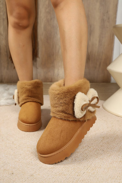 Women's New Export Round Toe Cuffed Furry Ankle Snow Boots, Cross-Border Platform Warm Fleece Lined Thickened Cotton Boots