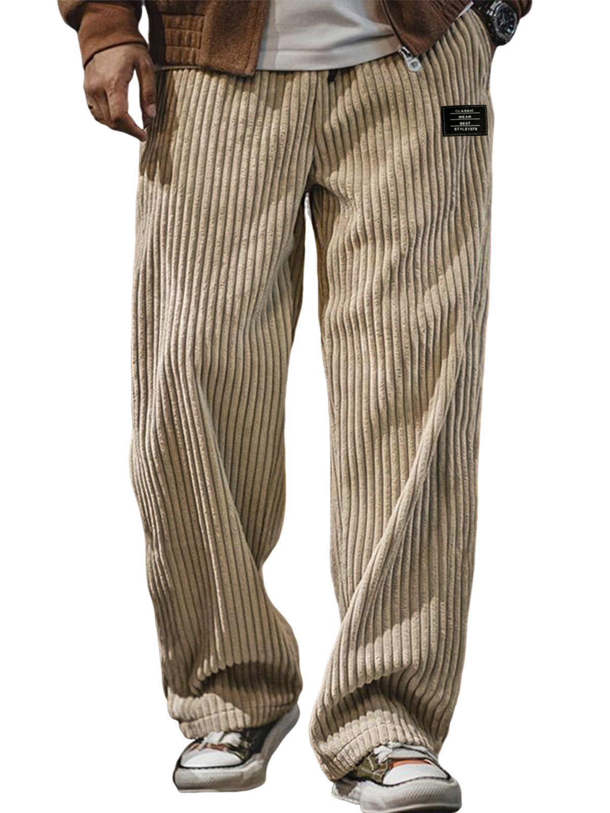Pocket-embroidered Black-label Loose Straight-leg Casual Pants