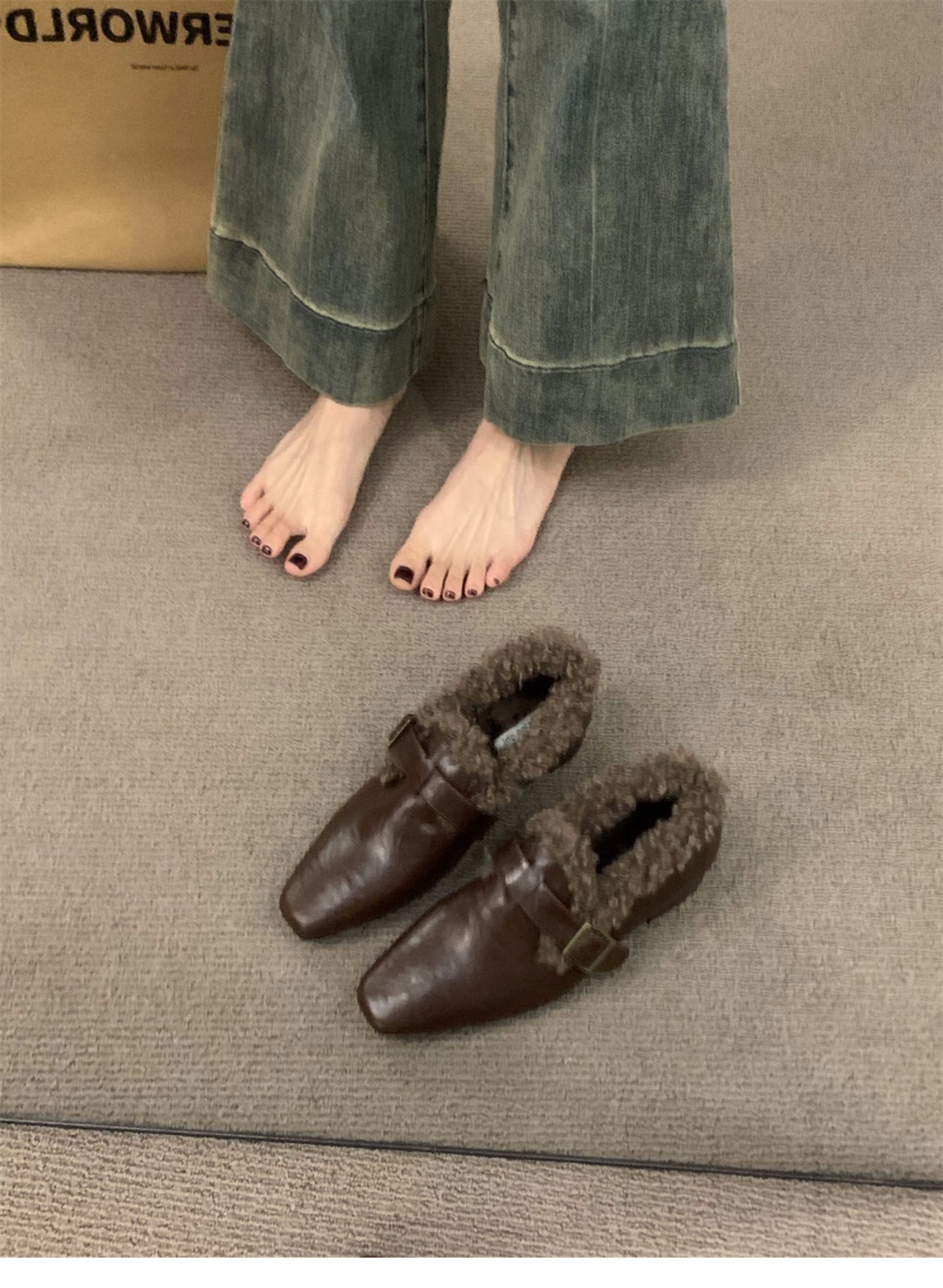 Block Heel Mary Jane Women Shoes Fleece Lined Pumps 2025 Autumn Winter New Warm Deep Mouth Shoes Furry Shoes Outdoor Cotton Shoes