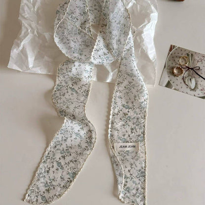 Korean-style Retro Floral Long Silk Scarf