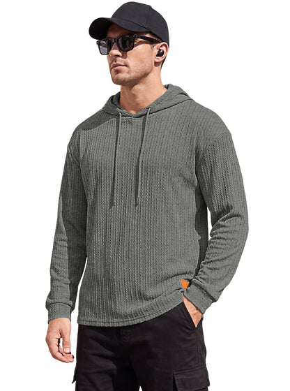 Textured Cable Knit Hooded Polo Shirt For Men, Spring & Autumn Cross-border Independent Station Item, Loose Quick-Dry Casual Knit Sweatshirt For Foreign Trade