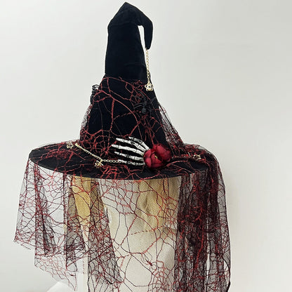Halloween Witch Hat Vintage Lace Veil Cap