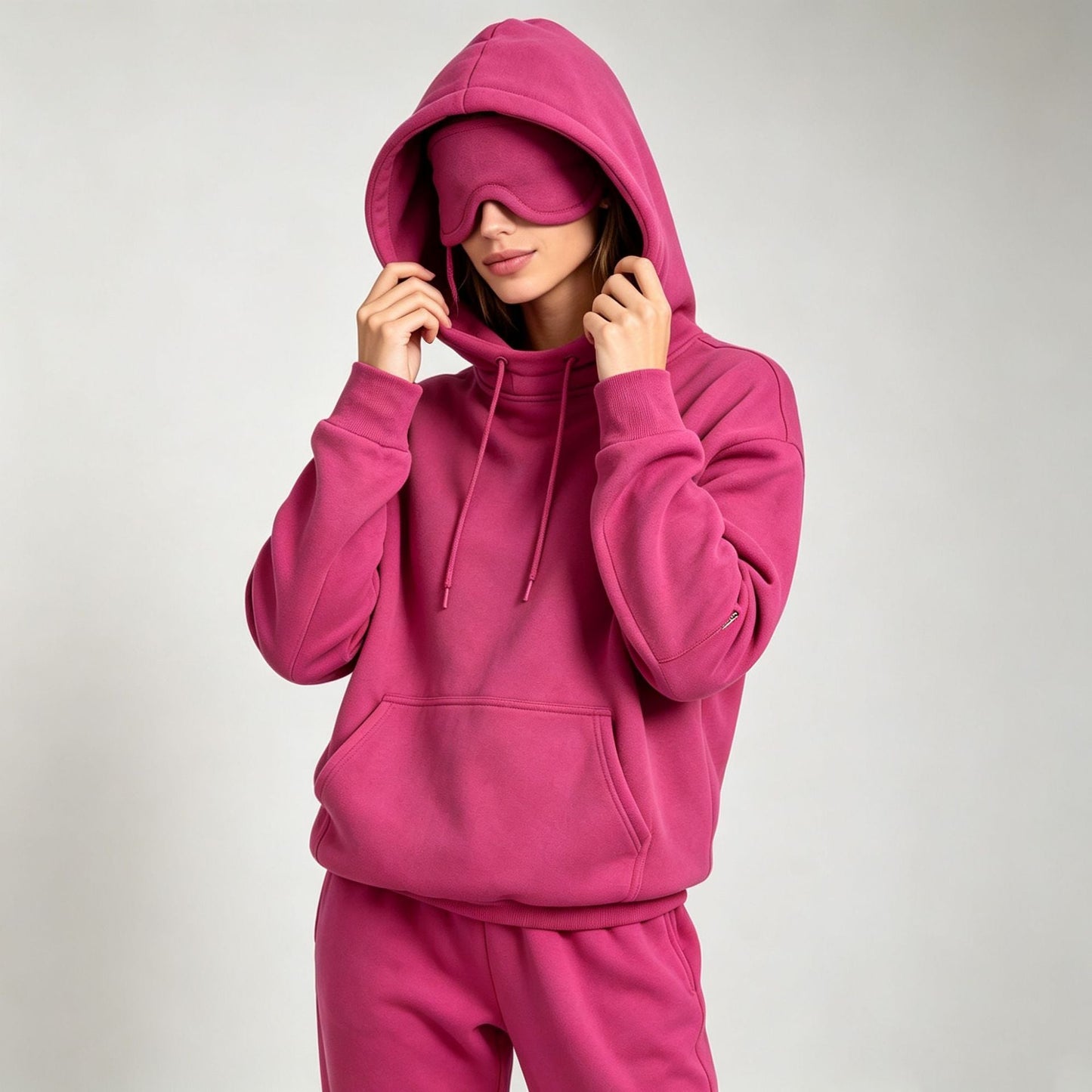 Women's Hooded Unisex Set With Eye Mask And Fleece Lining