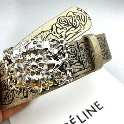 Punk-style Personalized Vintage Embossed Hollow-out Womens Belt