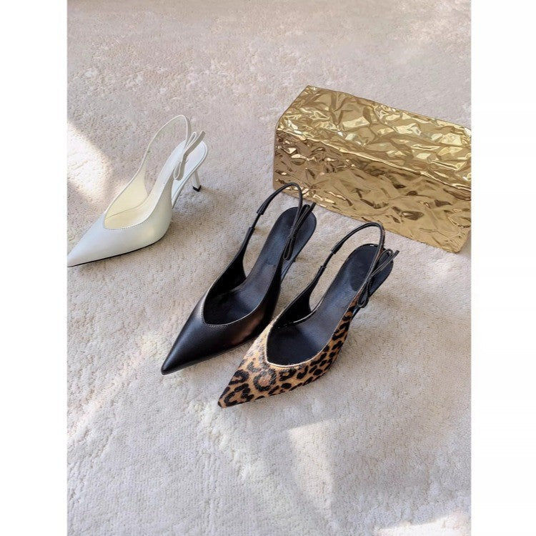 French Leopard Print Pointed Toe Backless Sandals For Women 2026 Summer New Stiletto High Heels Sexy Mature Style Pumps