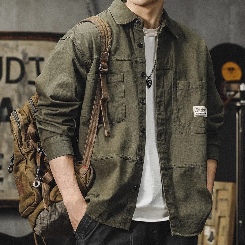 Mens Long-sleeve Washed-soft Casual Work Shirt Jacket