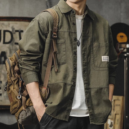 Mens Long-sleeve Washed-soft Casual Work Shirt Jacket