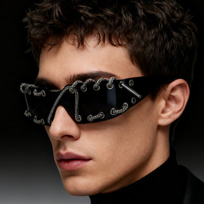 Sunglasses With Metal Ring Rivets Retro-futuristic Party Shades