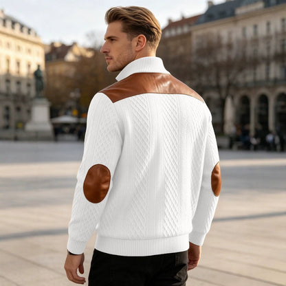 Cross-border Men's American Textured Jacquard Collared Knit Sweater With Shoulder Patchwork Loose Long-sleeve Pullover Sweatshirt