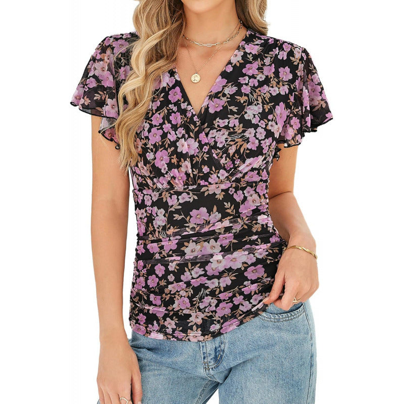 Lace-trimmed-sleeve Formal And Casual Womens Shirt