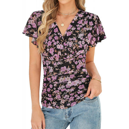 Lace-trimmed-sleeve Formal And Casual Womens Shirt