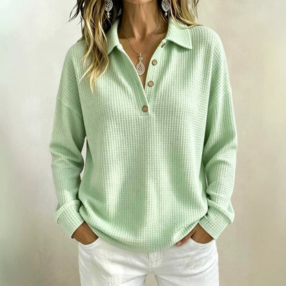 Womens Loose-fitting Long-sleeve Top With A Button-down Collar