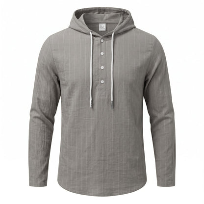 Casual Mens Loose-fit Vertical-striped Hooded Long-sleeve Shirt