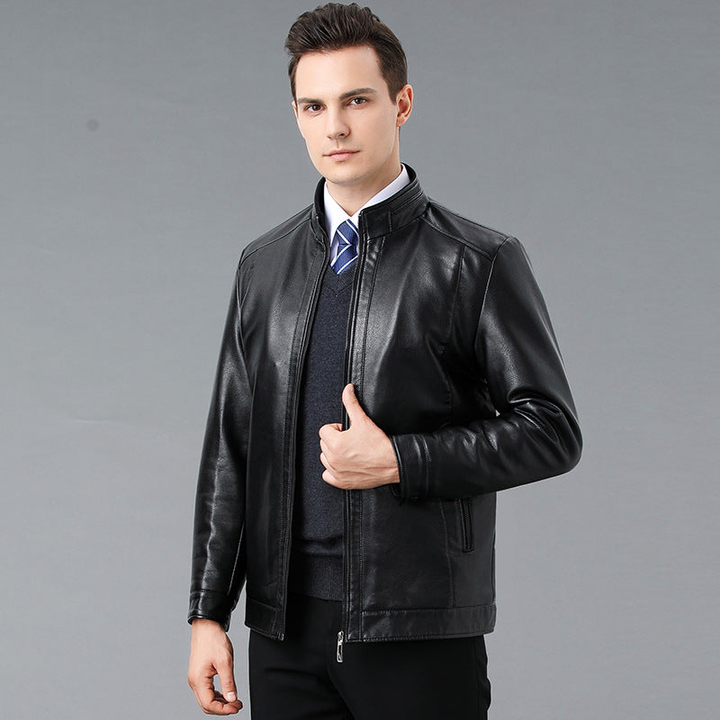 Genuine Leather And Fur One-piece Overcoat With A Lapel Lined With Fleece For Extra Warmth