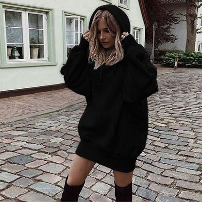 Women's Solid Color Pullover Hooded Loose Fleece Sweater