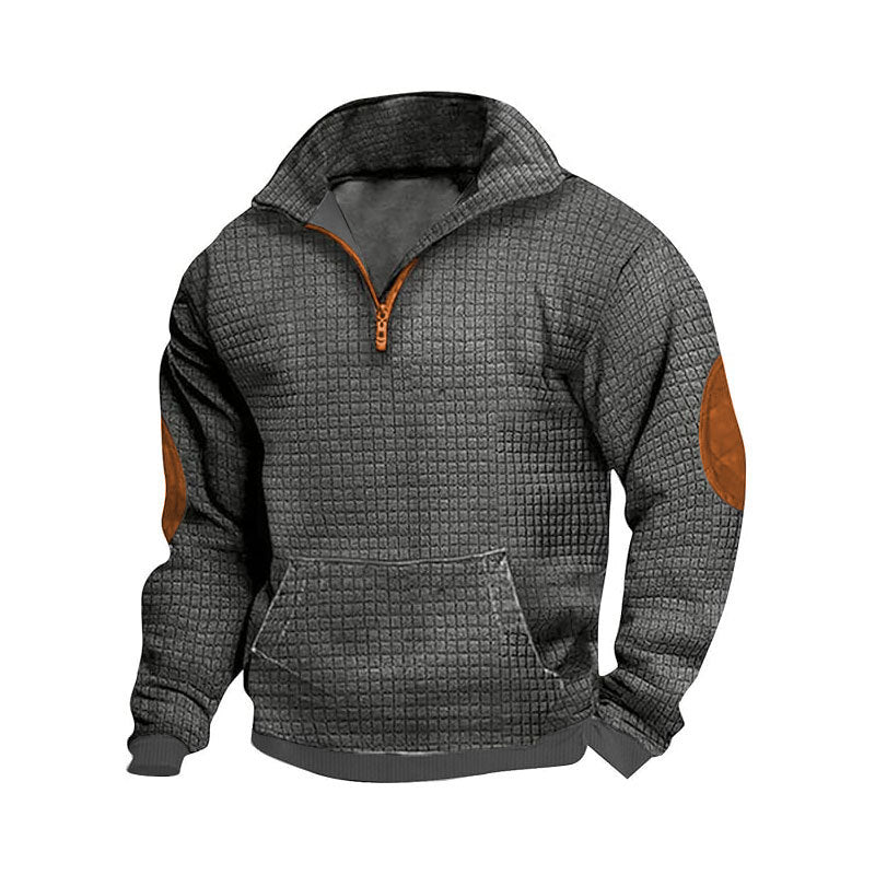 Mens Plaid Zippered Cardigan Casual Sweatshirt