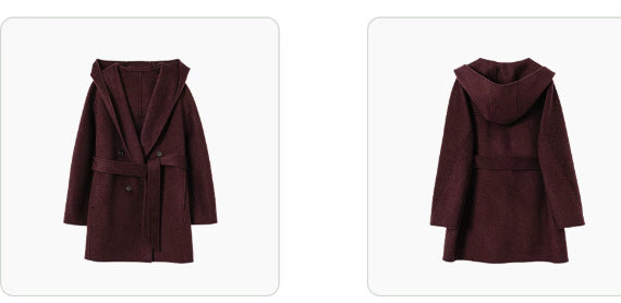 Hooded Oversized V-neck Cashmere Bathrobe Coat