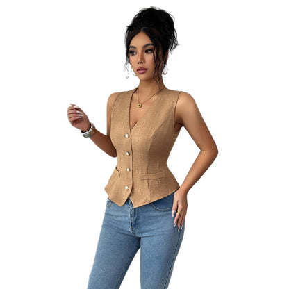 V-neck Buttoned Womens Vest Top
