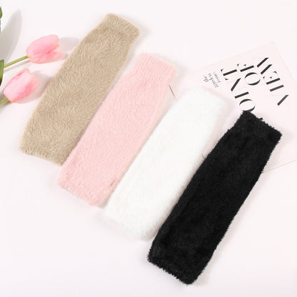 Womens Plush Half-finger Gloves Versatile And Warm