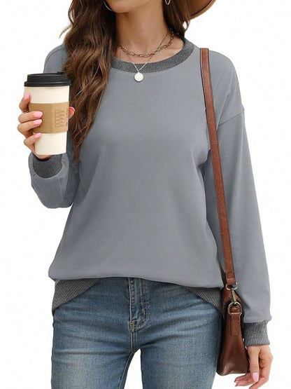 Autumn New Women's Knitwear Tops, Solid Color, Simple Women's Long-Sleeve Round-Neck Pullover T-Shirt