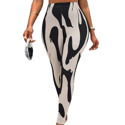 Womens Printed High-Waisted Slim-Fit Yoga Pants