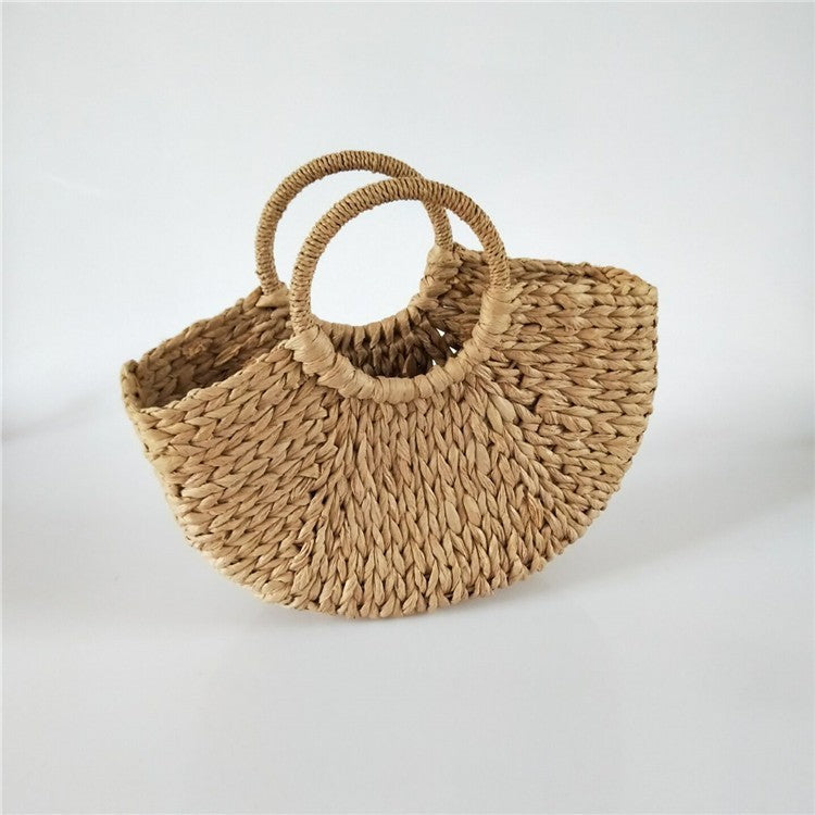Personalized Vintage Paper-woven Bag Semicircular Travel Tote With Large Capacity