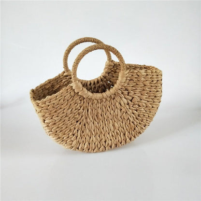 Personalized Vintage Paper-woven Bag Semicircular Travel Tote With Large Capacity