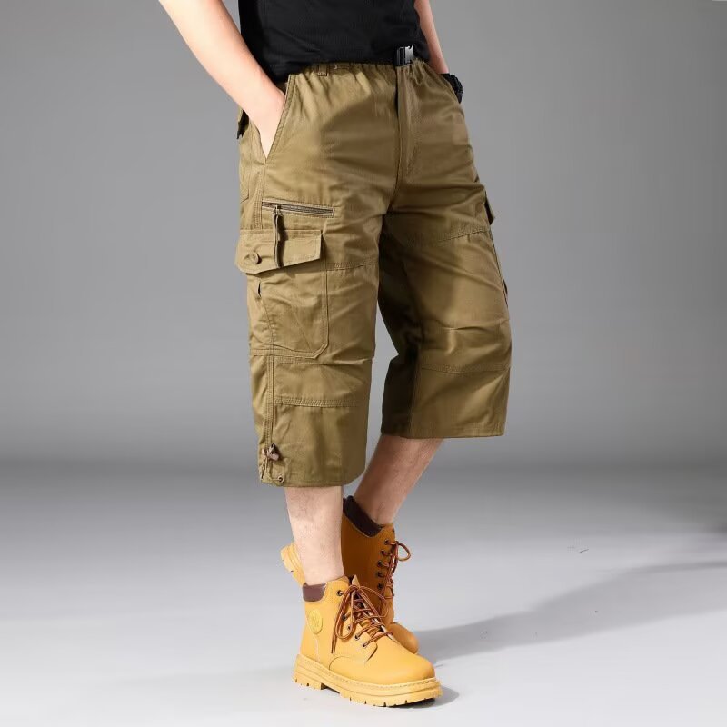 Mens Cropped Long-Style Elastic Work Pants