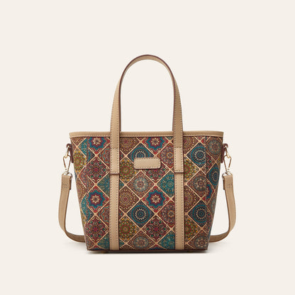 Printed Cork Bohemian Shoulder Tote Bag