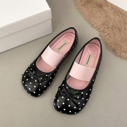 2026 Spring New Soft Sole Slip-on Ballet Flats, French Polka Dot Bow Flat Mary Jane Shoes For Women