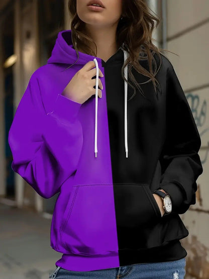 Womens Retro Plaid Patchwork Printed Hoodie