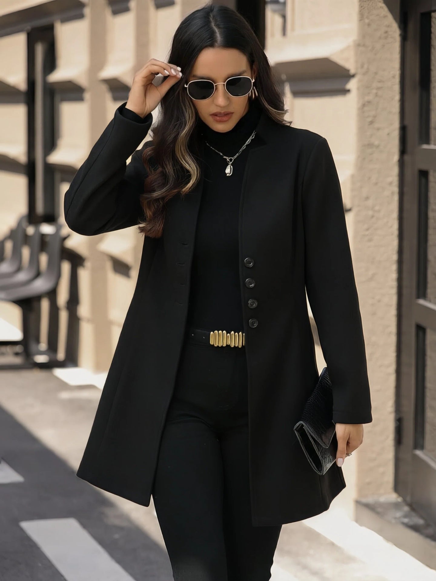 Elegant Wool Stand-collar Trench Coat Mid-length Style For Women