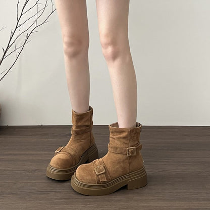 Women's Platform Heightening British Style Martin Boots, 2026 New Arrival, Trending Vintage Western Cowboy Pants Shaft Low-Cut Ankle Boots