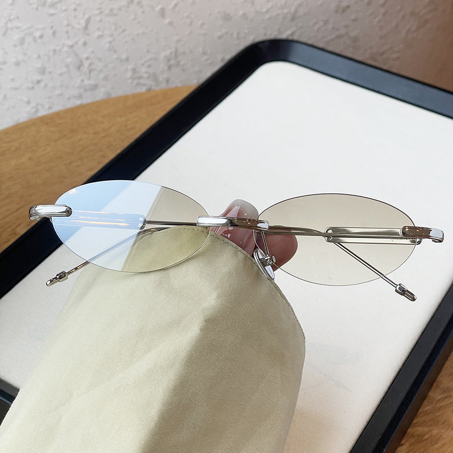 No-makeup Look Rimless Oval Plain Glasses For Women