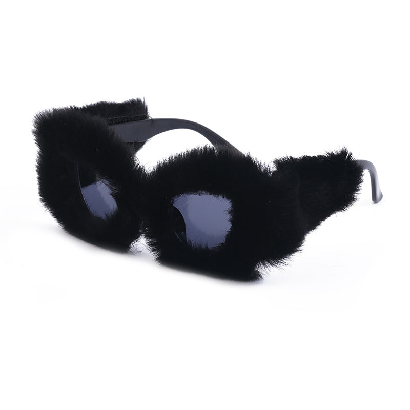The Same Plush Winter Sunglasses For Girls, Fashionable Cat-Eye Sunglasses For Women, European And American Cross-Border Douyin Sunglasses