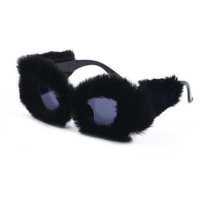 The Same Plush Winter Sunglasses For Girls, Fashionable Cat-Eye Sunglasses For Women, European And American Cross-Border Douyin Sunglasses