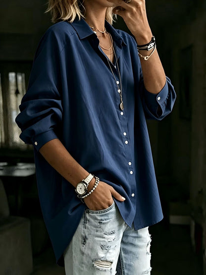 Casual Lapel Long-sleeve Shirt Fashionable Womens Wear