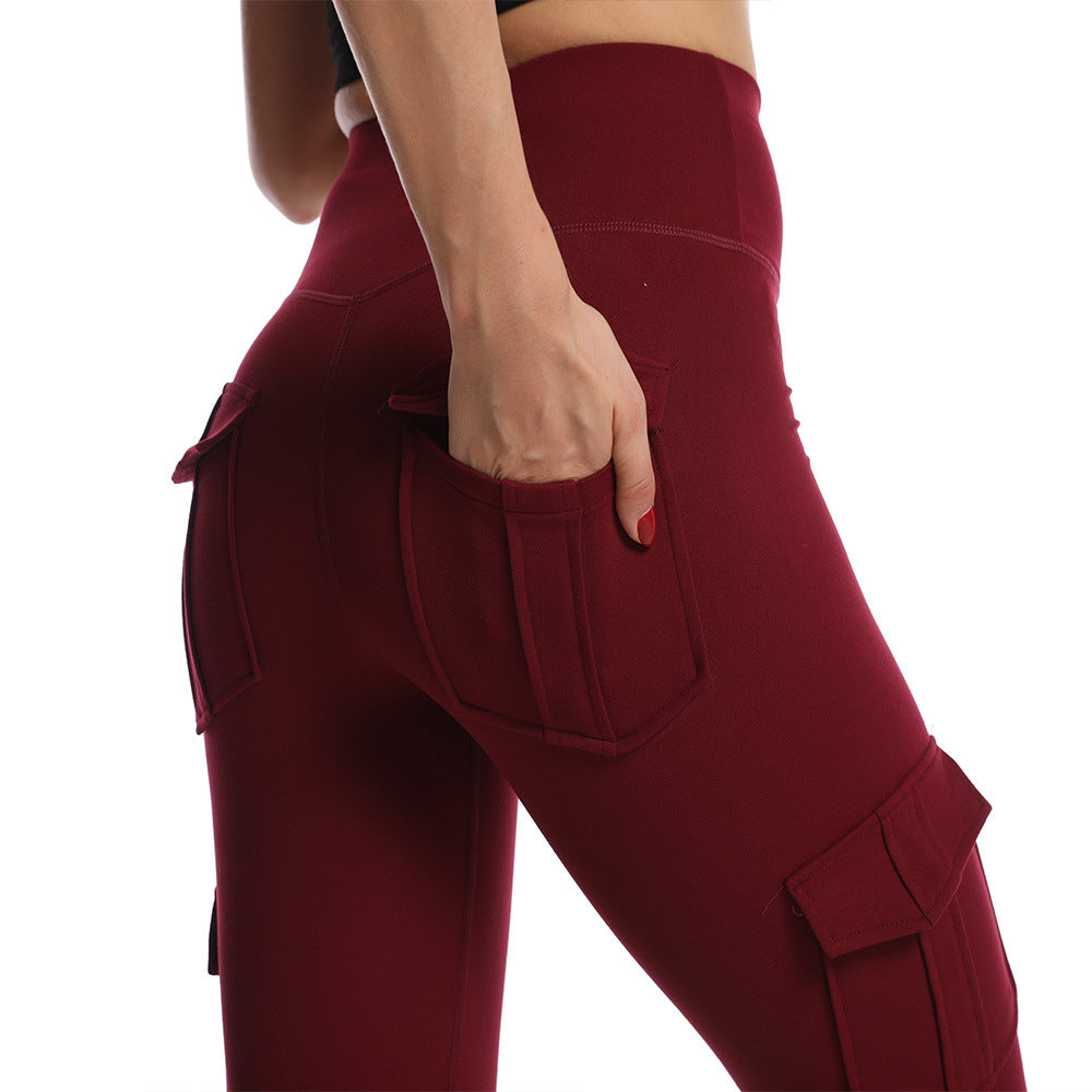 Multi-Pocket Sports Brushed Naked-Feel Yoga Slimming Tight Leggings For Women With High Waist And Fitness Sweat-Wicking Multi-Pocket Design