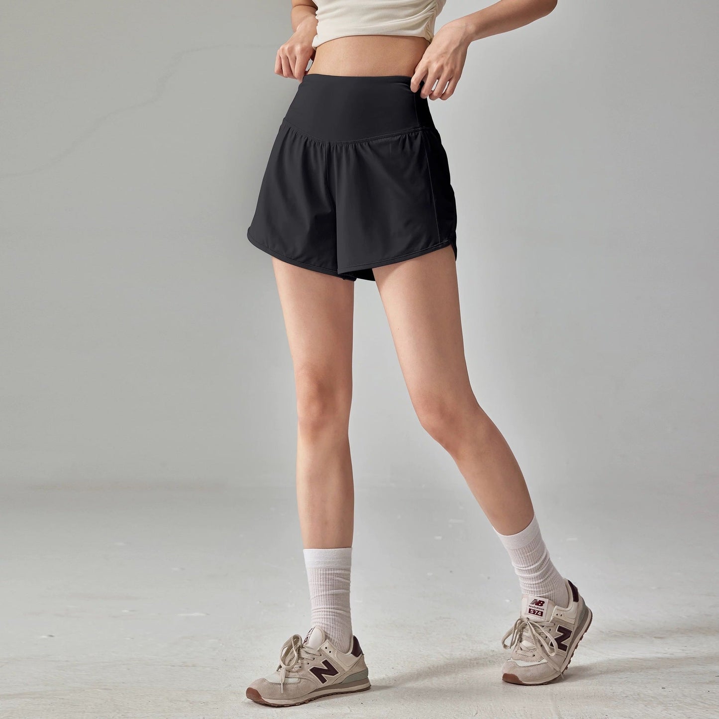 Women's Summer High-Waisted Tummy Control Sports Shorts, Faux Two-Piece, Anti-Slimming, Three-Quarter Length, Running, Fitness, Yoga Pants, Quick-Dry, Anti-Exposure