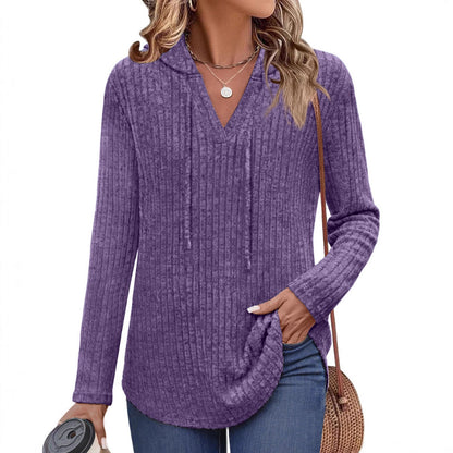 Long-sleeved Ribbed Brushed T-shirt Loose Fit