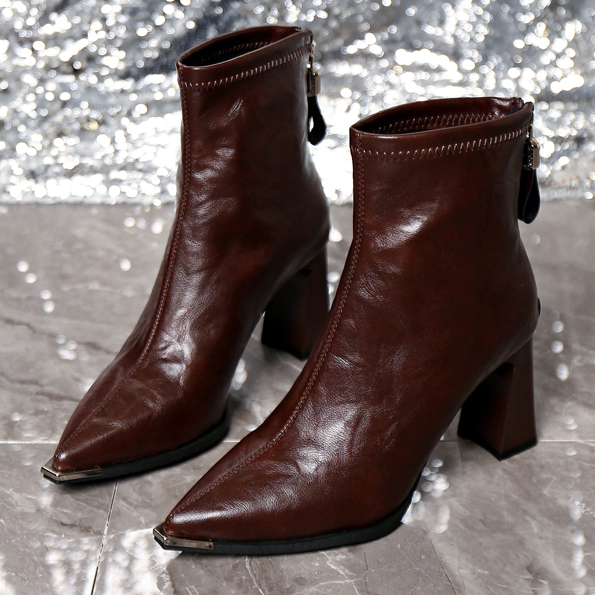 French Style Block Heel Spring Autumn Winter New Ankle Boots Slimming Match Skirt Warm Pointed Toe High Heel Boots Fashion Elegant Fashion Boots