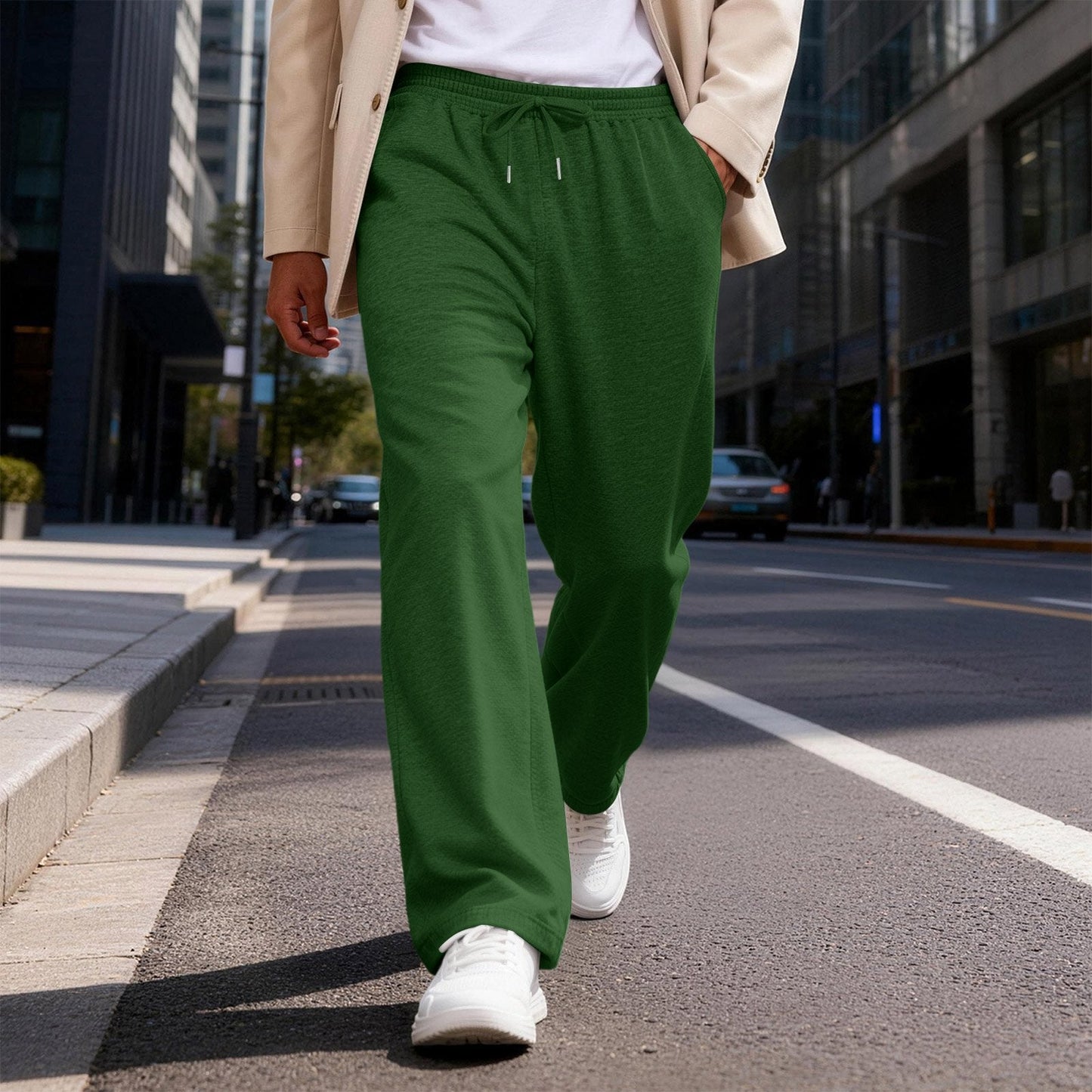 Mens Solid-Color Drawstring Straight-Leg Sweatpants