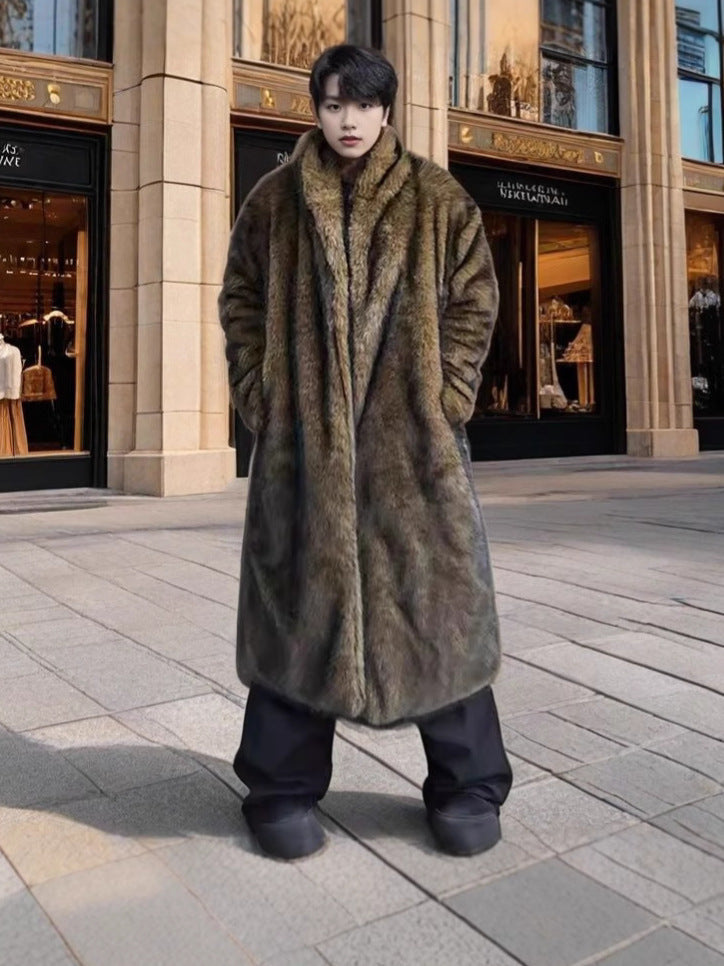 Mens Fur Coat Windproof And Warm Trench Coat